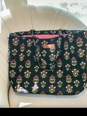 Laura Ashley Black Tote with Pink Floral Pattern!  NWOT!!!